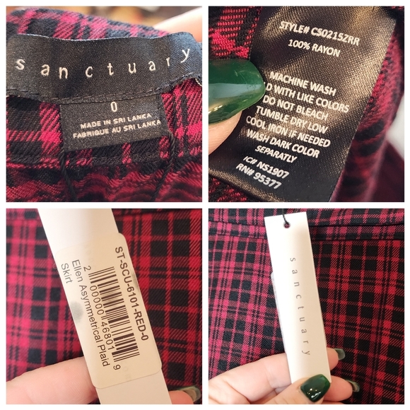NWT Sanctuary Red Black Plaid Asymmetrical Midi Skirt Size 0 - Picture 2 of 16